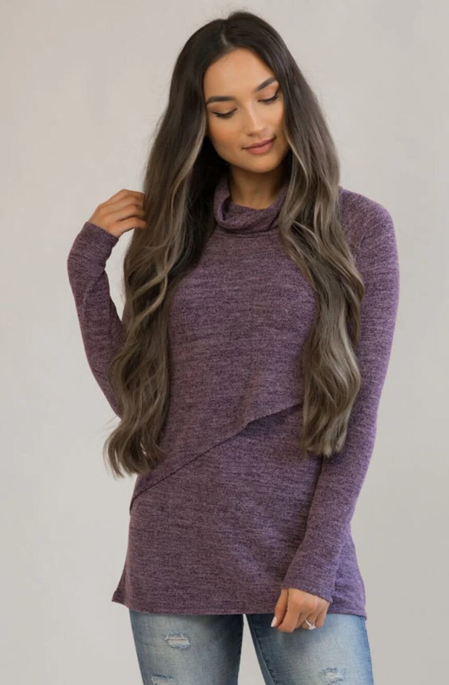 Nursing Queen Purple Asymmetrical Flap Nursing Sweater Top Medium Breastfeeding